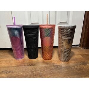 Starbucks Studded Tumbler Collection 4 Piece Set Pink Black Rose Gold Iridescent